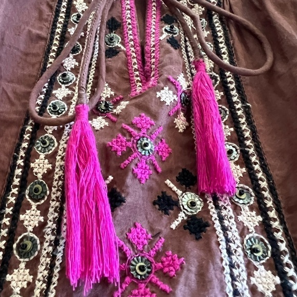 Maeve Anthropologie Embroidered Cap Sleeve Tie Front Shift Dress / size 2 - Picture 6 of 13